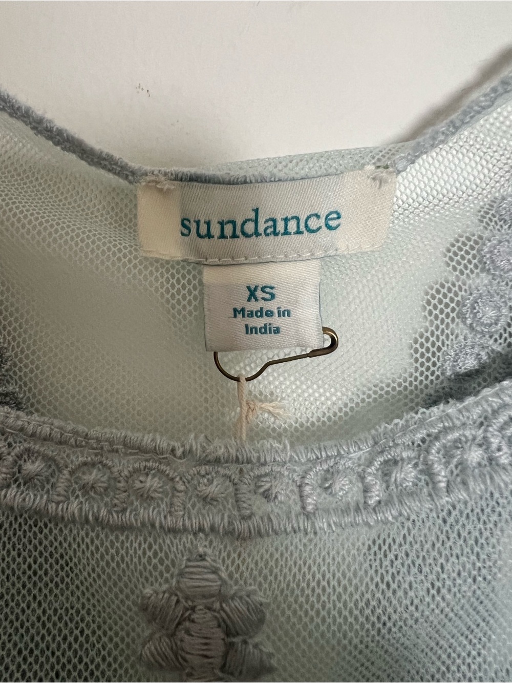 Sundance Misty Dreams Embroidered Mesh Overlay Dress Aqua Blue - Picture 4 of 7